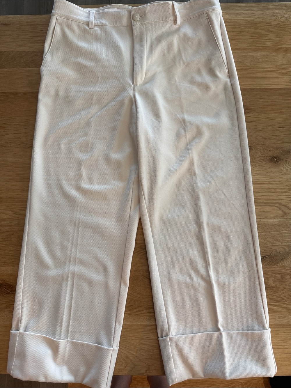 LOFT Cream Cropped Cuffed Dress Pants